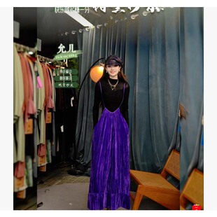 233430 立裁显瘦背带丝绒裤 侯允儿限定