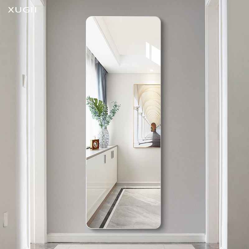 无边框玄关镜子全身穿衣镜贴墙自粘可壁挂落地镜家用挂墙式试衣镜