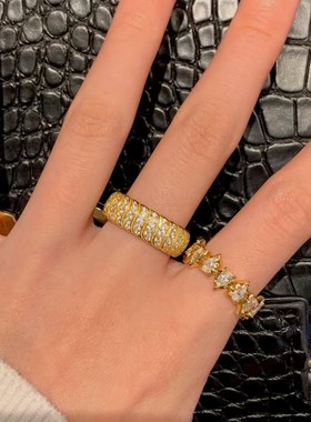 中古风个性镶嵌满钻圆弧排钻戒指S925纯银轻奢高级不规则设计指环