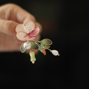 竹节蝴蝶粉色古风头饰汉服女童少女日常配饰花朵边夹马面裙配饰女