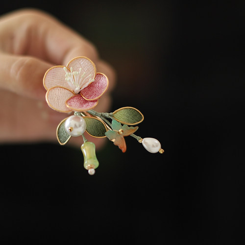 竹节蝴蝶粉色古风头饰汉服女童少女日常配饰花朵边夹马面裙配饰女