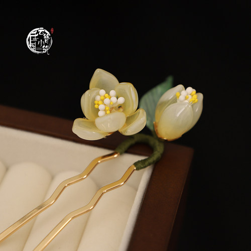 原创设计U型发梳琉璃发叉发簪汉服古风宋制明制插梳头饰古风饰品