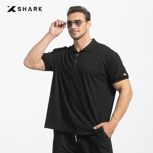 短袖 XSHARK鲨鱼重磅大码 夏季 商务休闲男士 T恤 轻奢黑色纯棉POLO衫