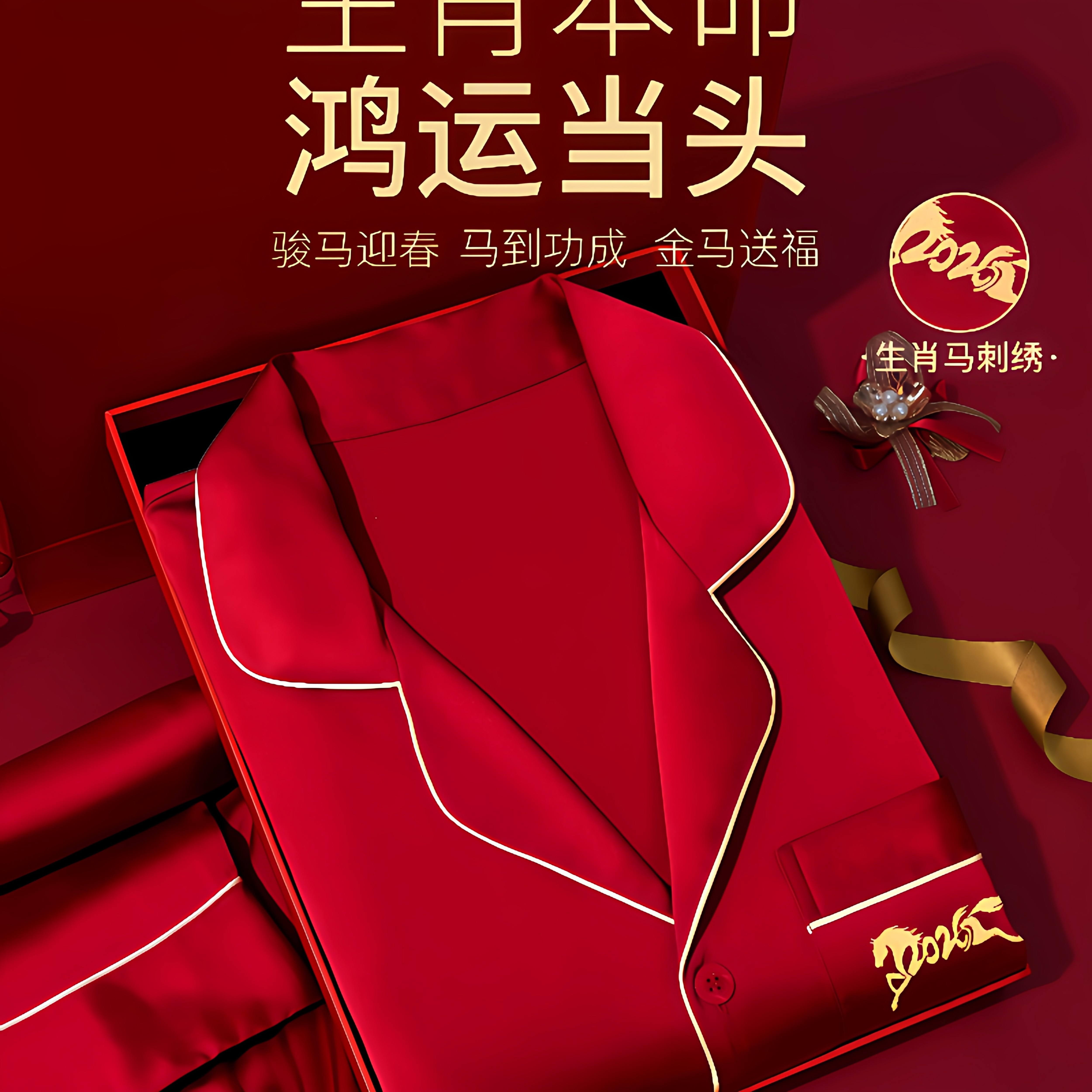 红色马年限定本命年真丝睡衣睡裙情侣结婚新年生日礼物套装礼盒装