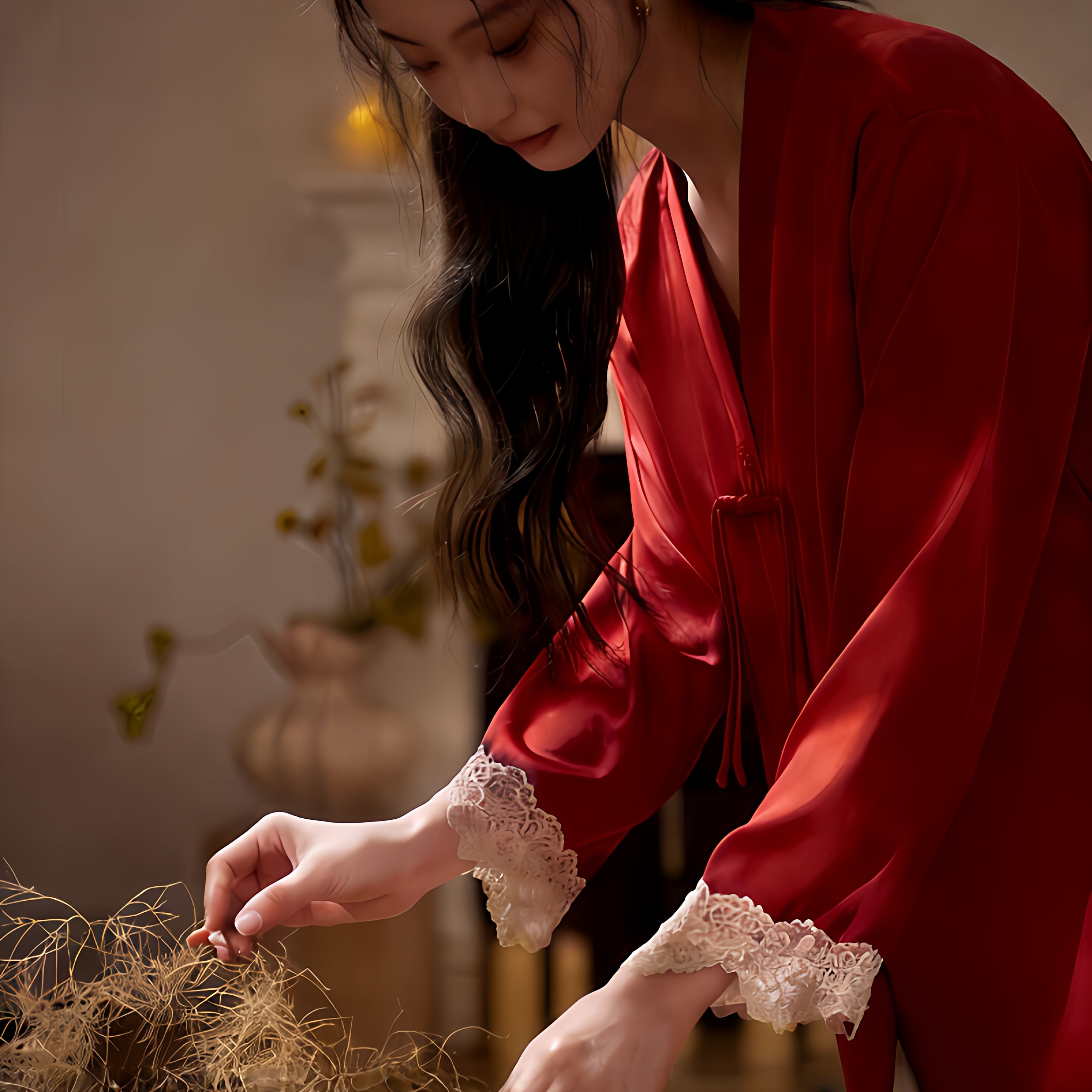 法式红色真丝睡衣新中式蕾丝花边情侣本命年新婚轻奢高级感家居服,女士内衣/男士内衣/家居服,睡衣/家居服套装,淘宝优惠券,粉丝福利购,淘宝优惠卷