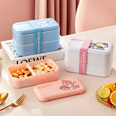 三丽鸥双层饭盒可微波炉加热专用小学生大容量上班族带饭分格便当