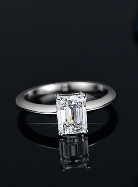 S925银镀PT950 铂金莫桑石戒指女豪镶异形祖玛绿矩形戒2克拉戒子