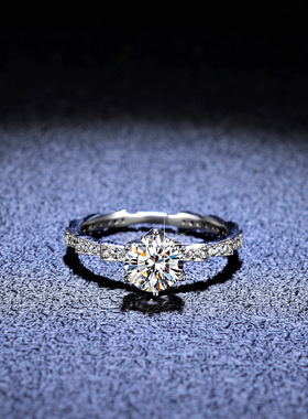 戒指s925银莫桑石6爪蛇形钻戒戒指女时尚潮款镀PT950 铂金指环