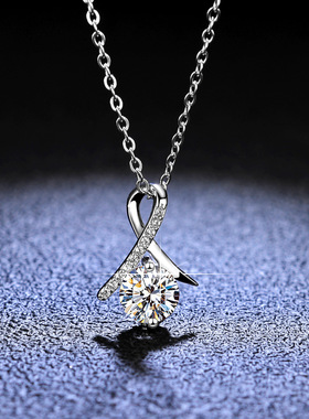 s925纯银镀PT950 铂金莫桑石人字项链女经典吊坠时尚饰品锁骨链