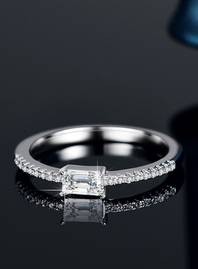 s925银戒指莫桑石祖母绿长方女士时尚排戒戒子小红书珠宝饰品