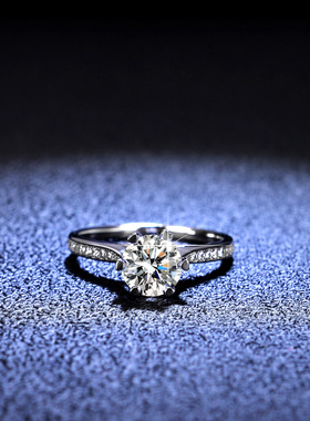 莫桑石戒指s925纯银一克拉镀PT950 铂金六爪时来运转戒子饰品指环