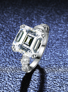 5克拉925纯银镀PT950 铂金莫桑石戒指异形方包正方宝塔公主方切割