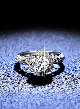 s925纯银镀PT950 铂金莫桑石六爪女戒指环时尚初雪饰品礼品