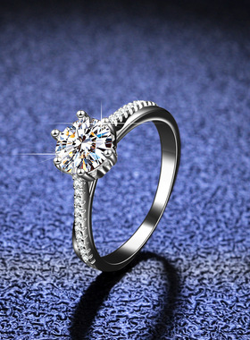 莫桑石戒指女925纯银镀PT950 铂金扭臂交叉交织藤曼钻戒戒子