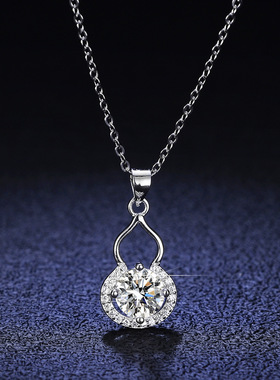 925银镀PT950 铂金吊坠1克拉莫桑石项链女经典葫芦简约气质饰品