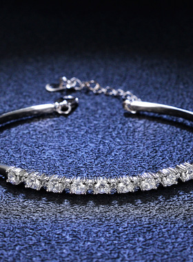 925银手环莫桑钻手链莫桑石排形镀PT950 铂金手镯女款礼品饰品