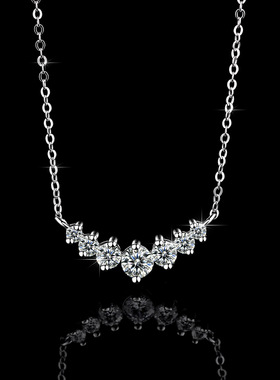 s925纯银镀PT950 铂金吊坠莫桑石项链女款V形项链轻奢小众锁骨链