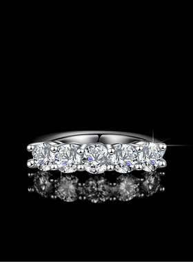 莫桑石戒指女S925银戒指五星公主排戒镀PT950 铂金皇冠戒子珠宝