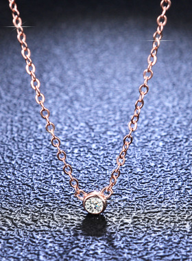 s925纯银吊坠1克拉莫桑石项链时尚小气泡几何镀PT950 铂金锁骨链