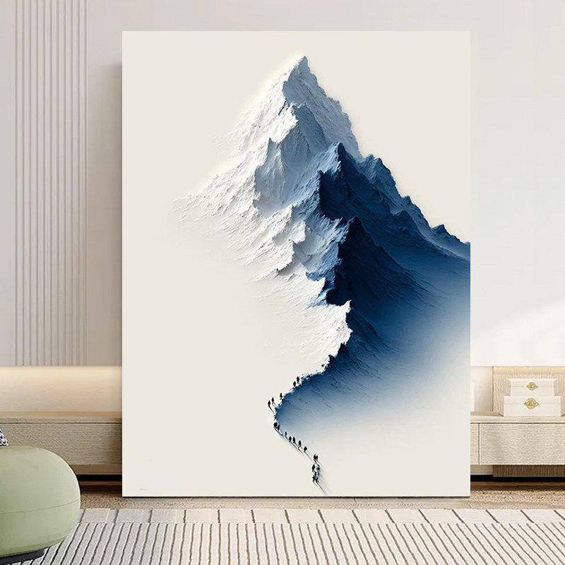 现代简约雪山风景装饰画客厅挂画小众设计无框油画肌理感画芯