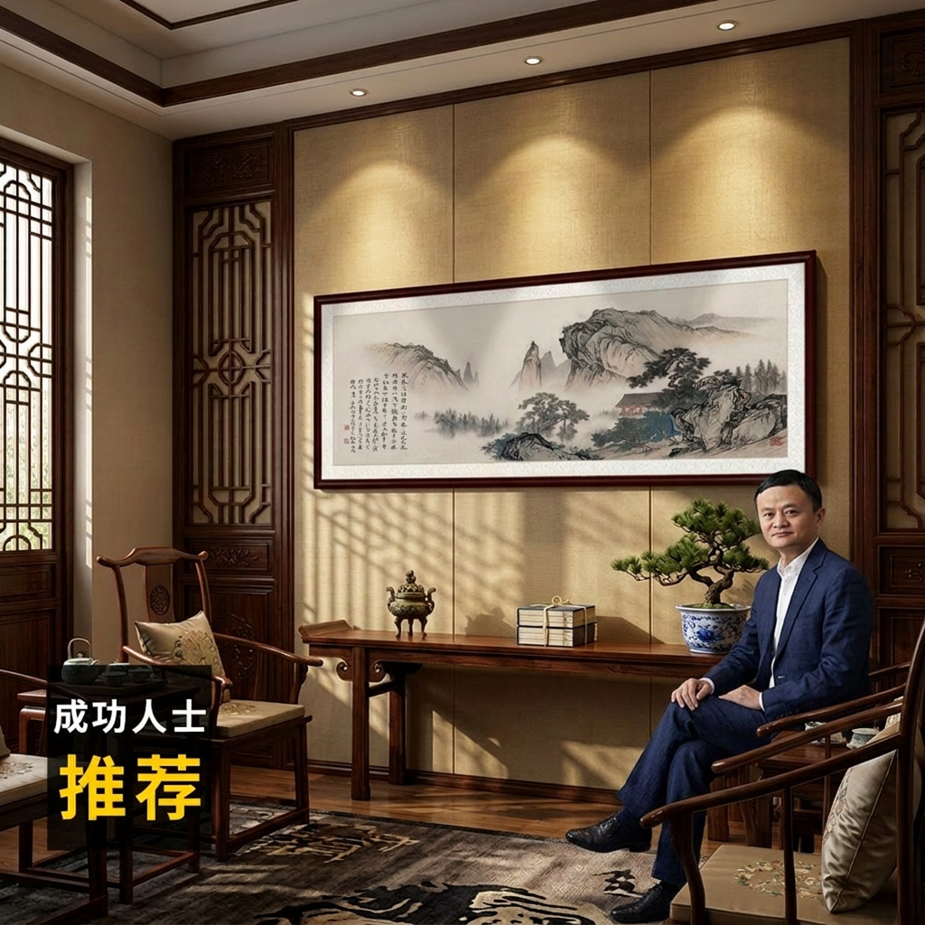 新中式客厅沙发背景墙装饰画办公室实木画山水风景画壁画实木背板