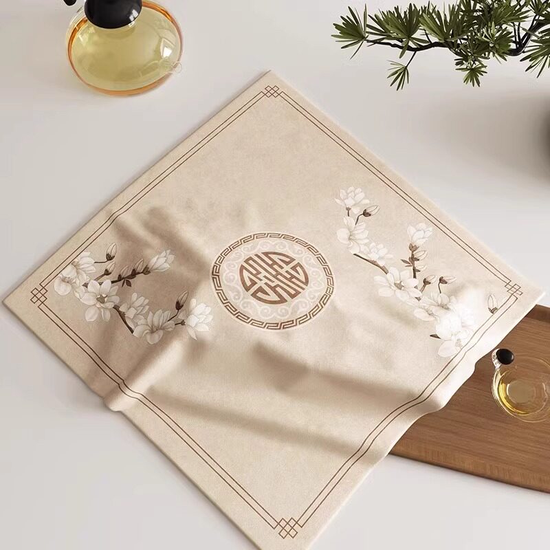 新中式禅意方形茶杯盖布茶盘果盘防尘小盖巾电饭煲咖啡机遮灰方巾