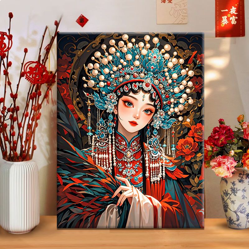 豪华版钻石画戏曲人物带框钻石画中国风国潮客厅钻石贴画满钻十字