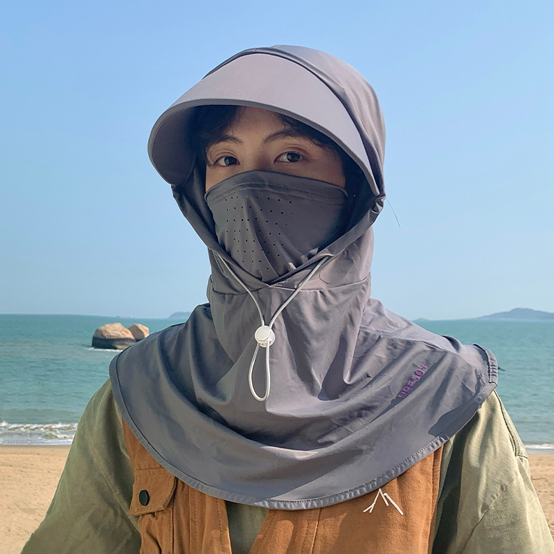 防晒面罩男护颈帽子一体全脸男款骑行防紫外线遮阳冰丝防沙遮脖子