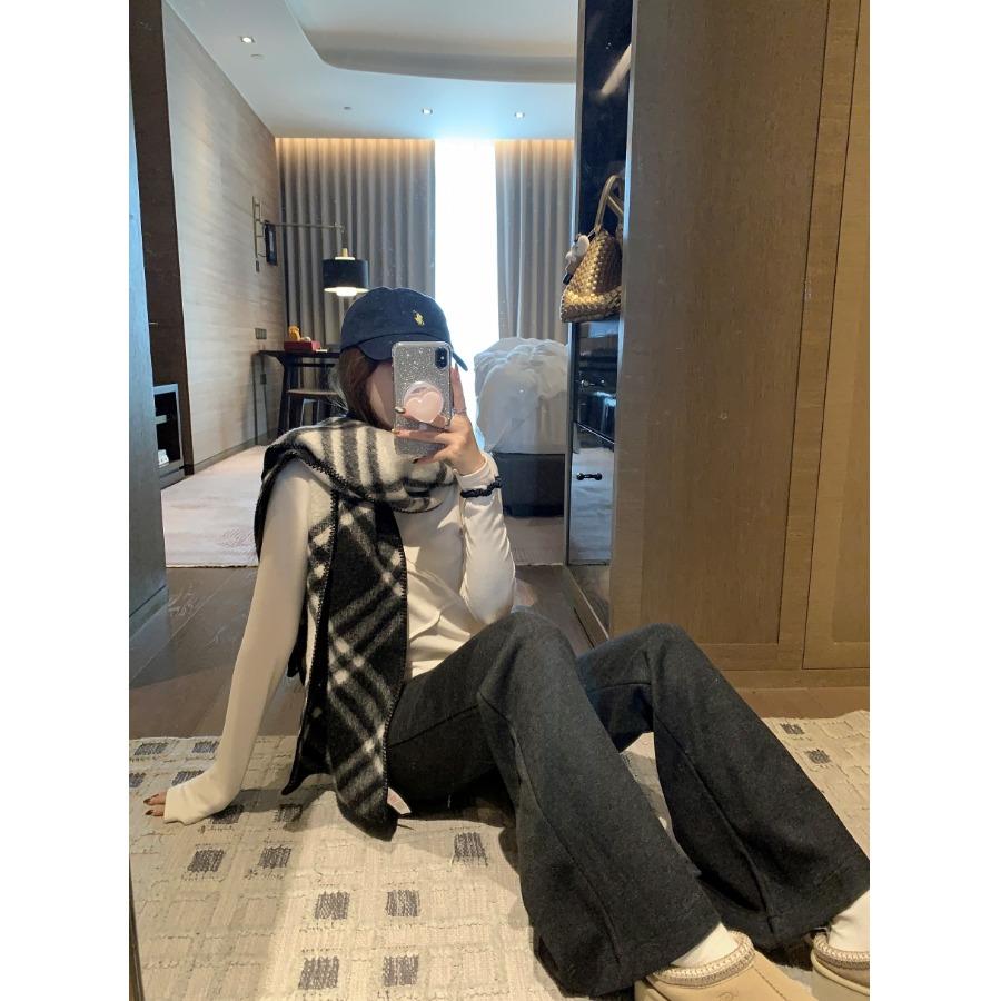 韩系软糯加厚休闲裤女春秋新款修身显瘦直筒微喇叭裤黑色百搭长裤