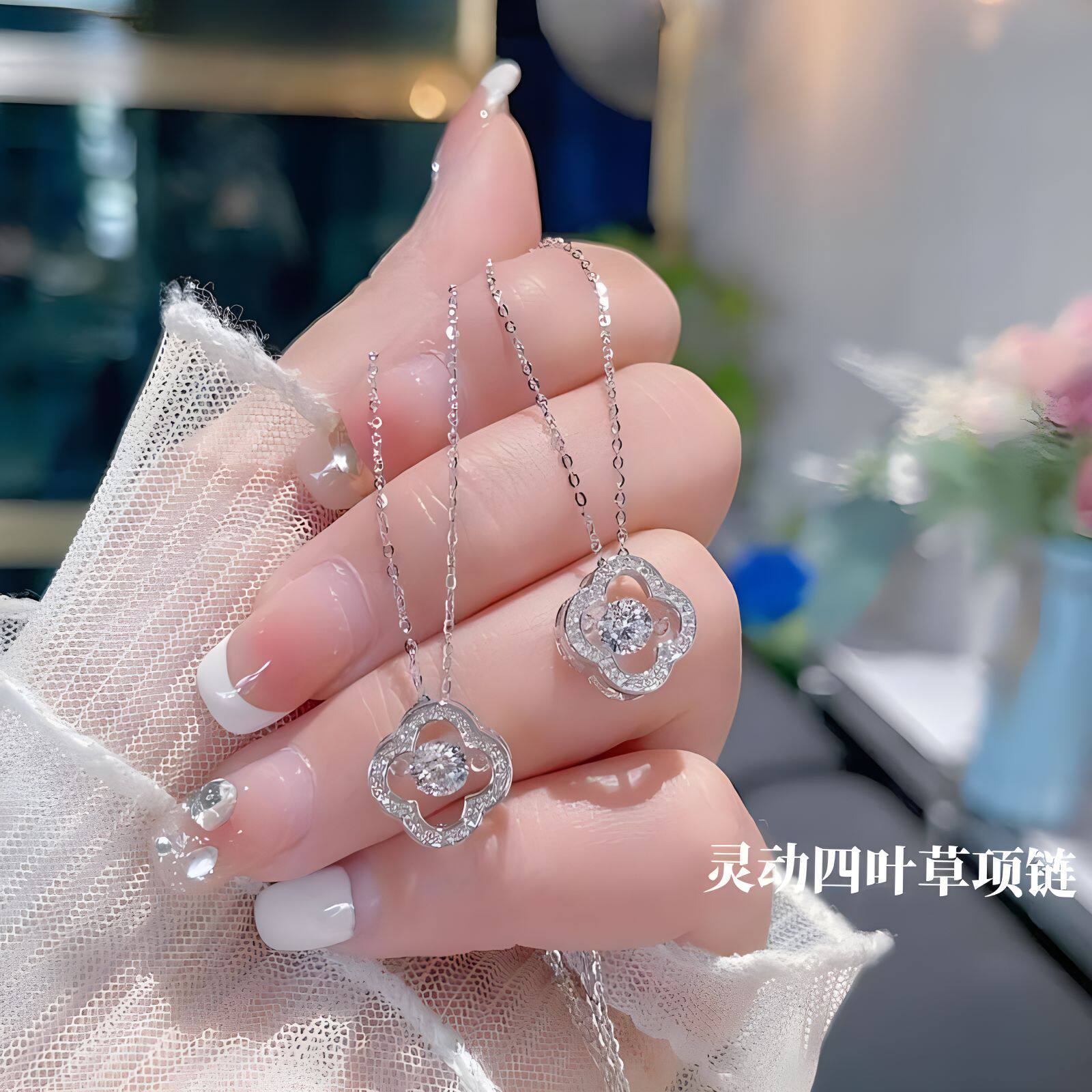 耳边风design饰品花瓣的心灵动吊坠四叶草项链女时尚简约锁骨链批