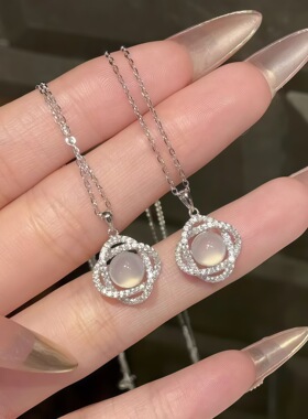 耳边风设计冰透白玉髓项链女清新