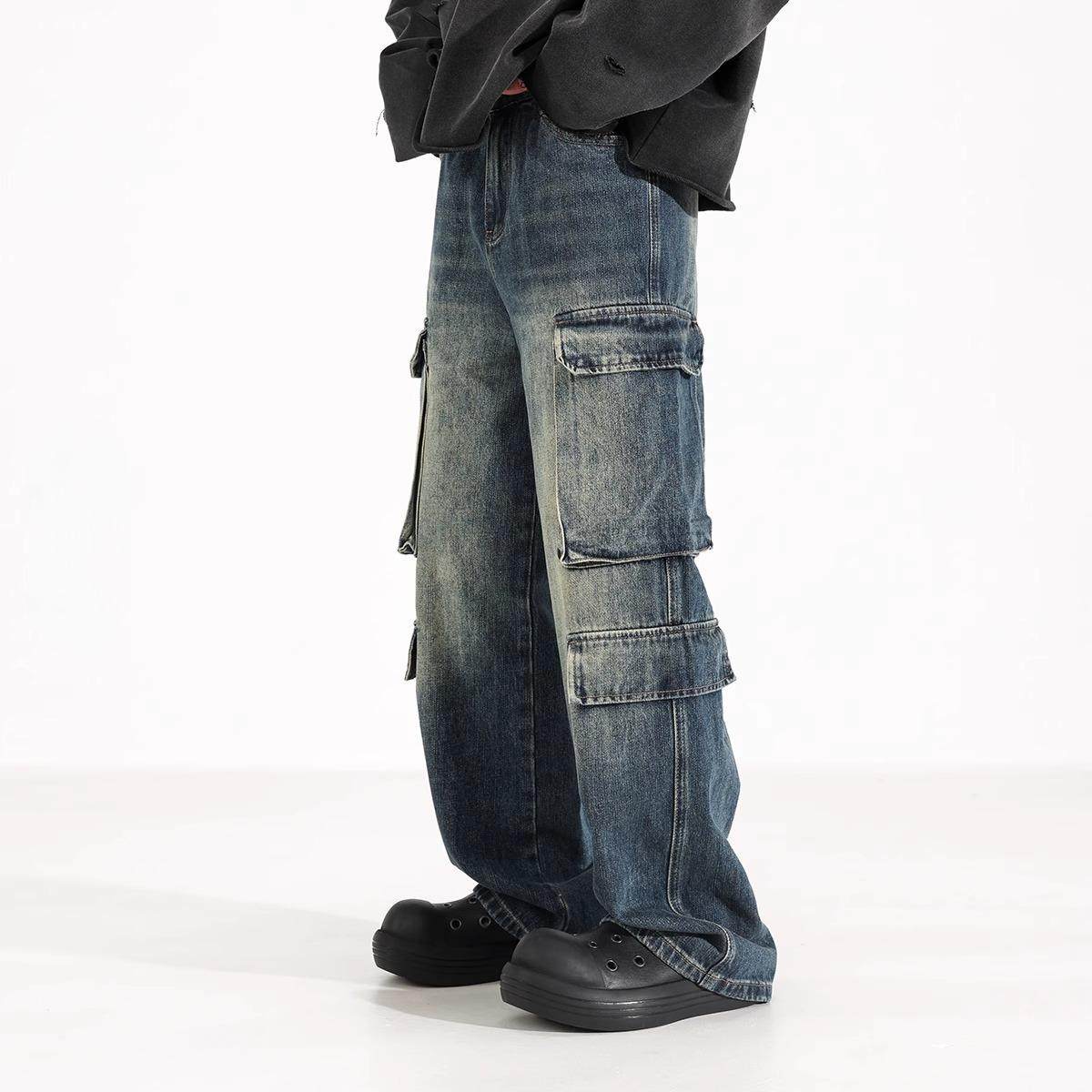 重磅口袋工装牛仔裤男直筒宽松阔腿美式高街裤子潮牌痞帅休闲长裤,男装,牛仔裤,淘宝优惠券,粉丝福利购,淘宝优惠卷