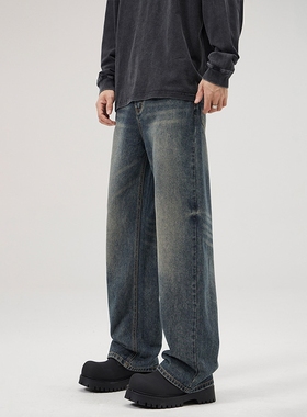 美式复古cleanfit宽松直筒牛仔裤男阔腿百搭休闲长裤子