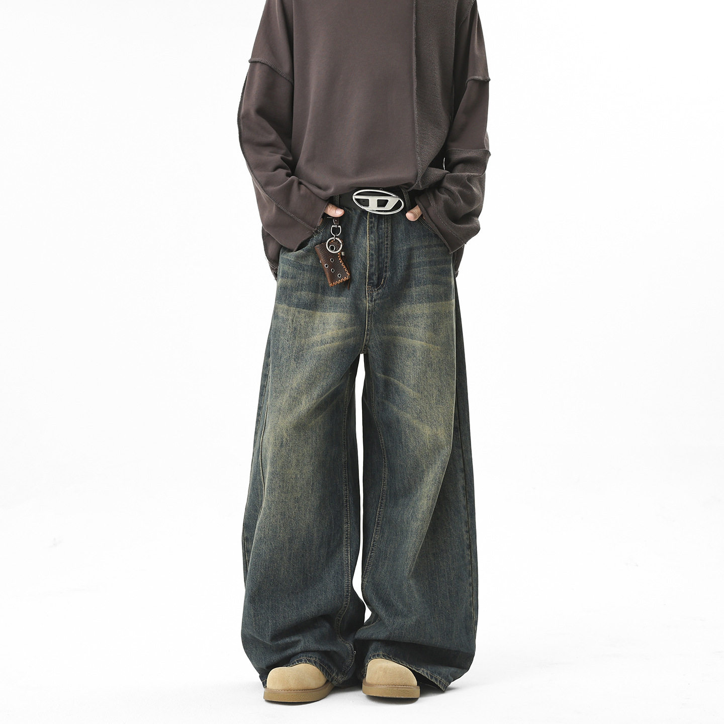 美式潮牌宽松直筒牛仔裤子男春秋新款高街垂感阔腿休闲百搭长裤子