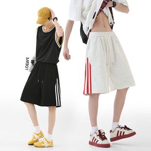 2026美式复古条纹运动短裤男夏外穿青少年酷帅裤子速干冰丝休闲裤