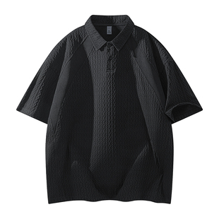 2026美式肌理感翻领POLO衫男短袖宽松休闲百搭透气T恤上衣服夏季