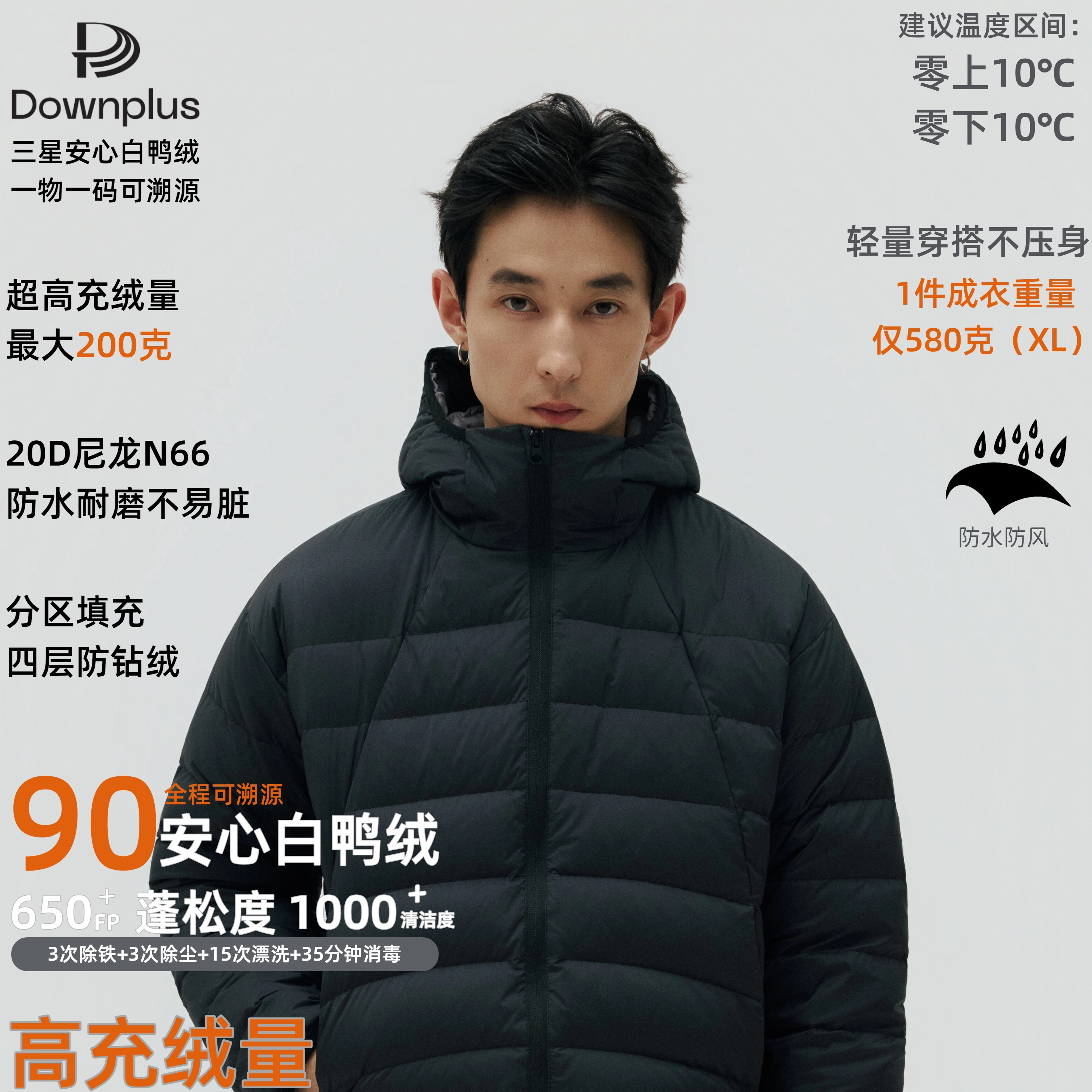 BCALM【排骨羽绒服】可溯源90白鸭绒防水轻量耐磨尼龙N66连帽外套