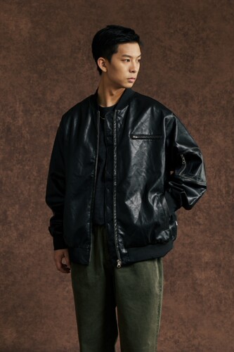 BCALM日系复古擦色做旧棉服皮衣