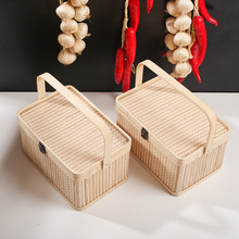 竹盒子方形竹篮子收纳竹编手提带盖篮子现货速发 端午粽子竹篮包装