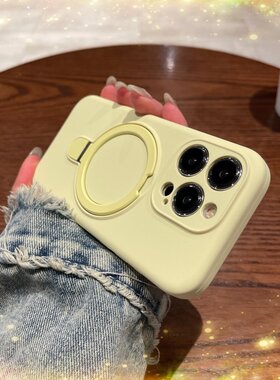 肤感防指纹磁吸带支架适用苹果17promax手机壳iphone15纯色液态硅胶全包镜头16简约14plus软中性13防摔保护套