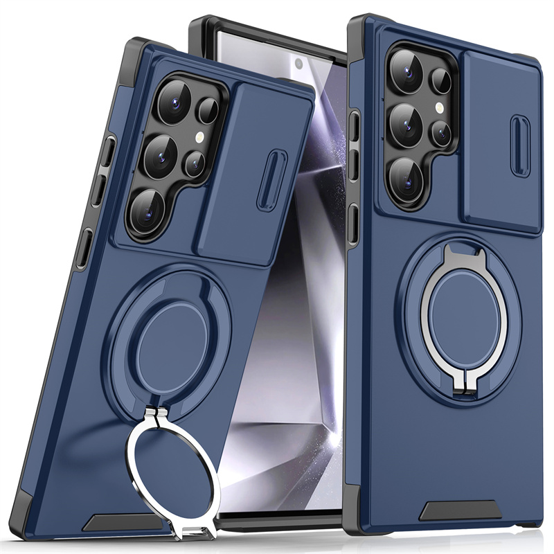 高级镜头滑盖适用三星S24ultra手机壳旋转支架S24fe推拉窗S23+车载磁吸s22指环扣S21全包A56防摔A54a35保护套