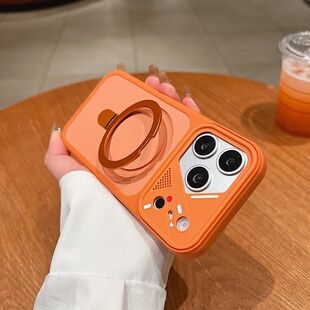 圆形支架磁吸充电适用于苹果17promax手机壳iPhone16promax雅盾B圈撞色秒变镜框15大孔14散热13防指纹12亲肤