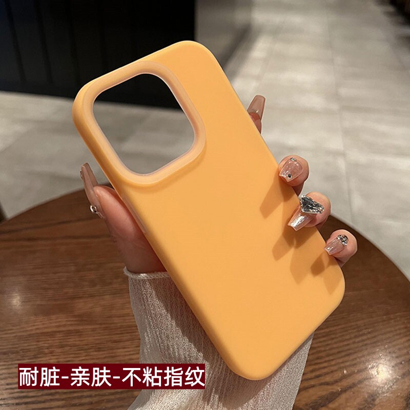 不粘指纹不发黄适用苹果17手机壳大孔液态硅胶16promax耐脏13高级感iPhone14plus橡皮擦手感15promax女全包12