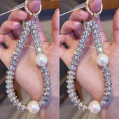 时尚 高端轻奢手腕链女手机挂绳挂件挂饰钻石精致白珍珠防丢连接片