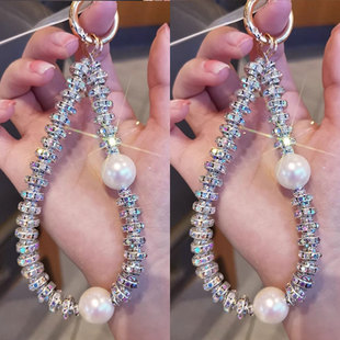 时尚高端轻奢手腕链女手机挂绳挂件挂饰钻石精致白珍珠防丢连接片