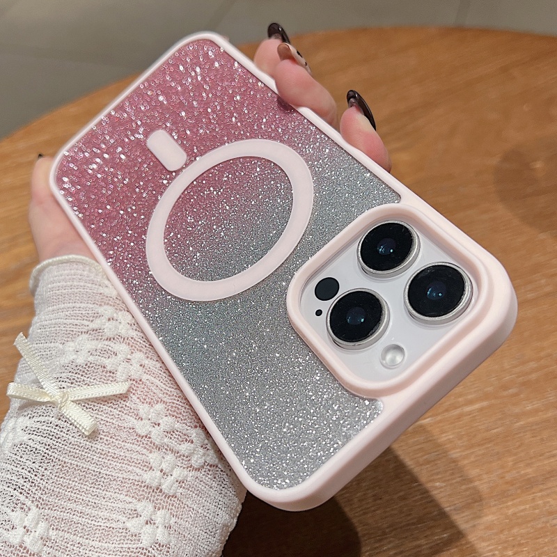 苹果火网红渐变闪粉磁吸硬壳大孔