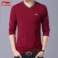 Trung Quốc Li Ning áo thun dài tay nam mùa thu đông mới thể thao cotton tự nhiên xu hướng áo sơ mi cổ chữ V - Áo phông thể thao áo ba lỗ tập gym nữ