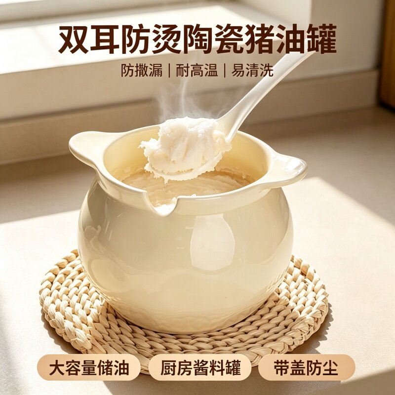 陶瓷罐装猪油耐高温猪油罐带盖油波辣子罐辣椒罐储油罐子厨房家用