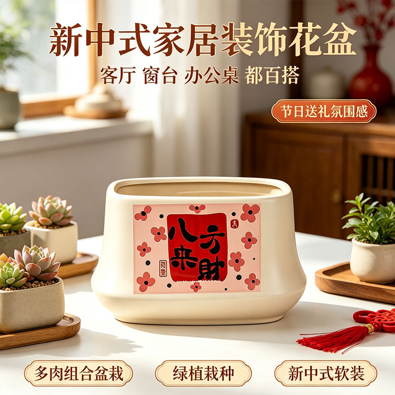 八方来财新中式陶瓷多肉花盆