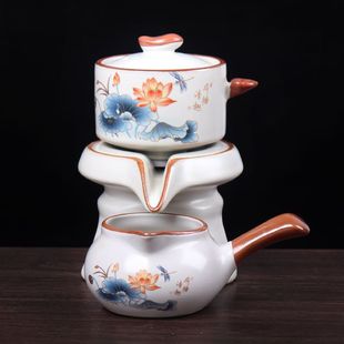 家用陶瓷茶壶 懒人半全自动创意石磨旋转出水功夫泡茶器茶具套装